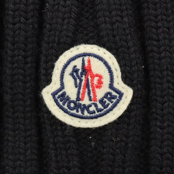 NWT Moncler 100% Wool Knitted Beanie with Logo Patch in Black (OS) - Picture 3 of 7